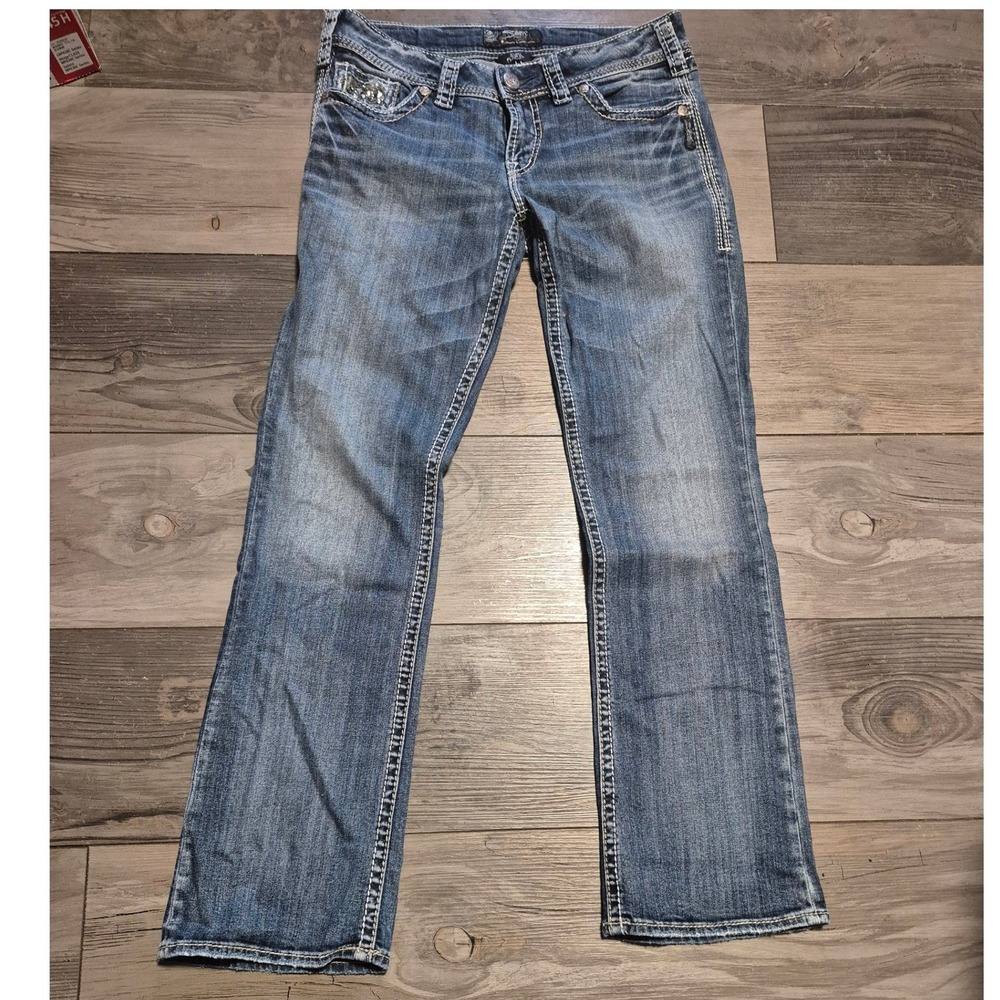 Silver Jeans Co Suki Flap 17 Mid Rise Bootcut Jeans Blue W29 L31 Contrast Stitch